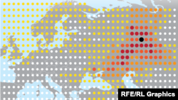 Карта концентрации радиоактивного изотопа рутений-106, наибольшая – в районе Аргаяша, в 30 км от комбината "Маяк". Источник: IRSN