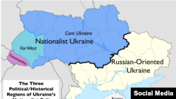 Социологическое разделение Украины на регионы, ориентированные на Россию, и нет